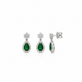 Orecchini Pendente Verde Smeraldo con Zirconi bianchi in Argento 925