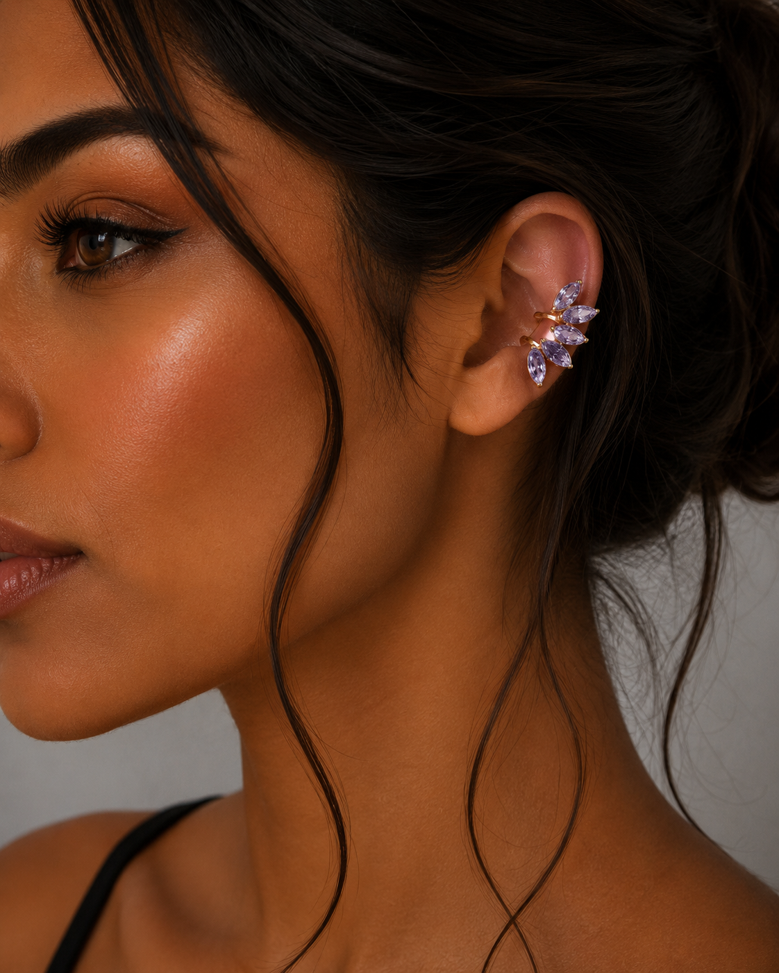 Orecchino Ear Cuff Petali Viola in Acciaio Inossidabile 316L