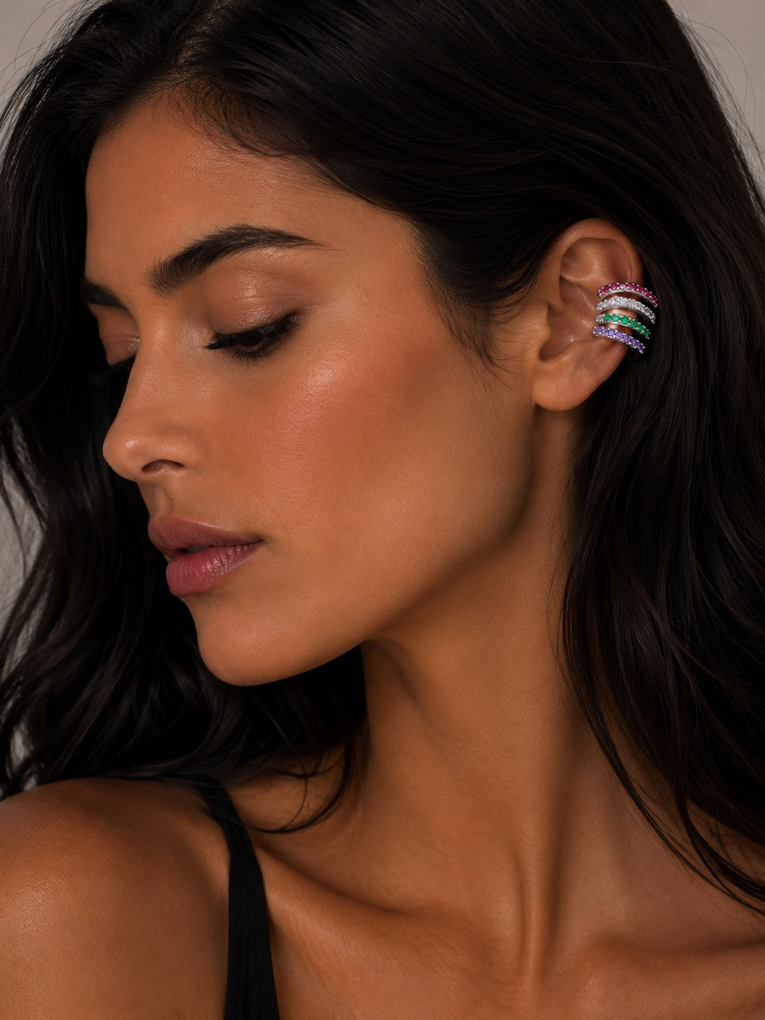 Orecchini Ear Cuff Zirconati Rainbow in Acciaio inossidabile