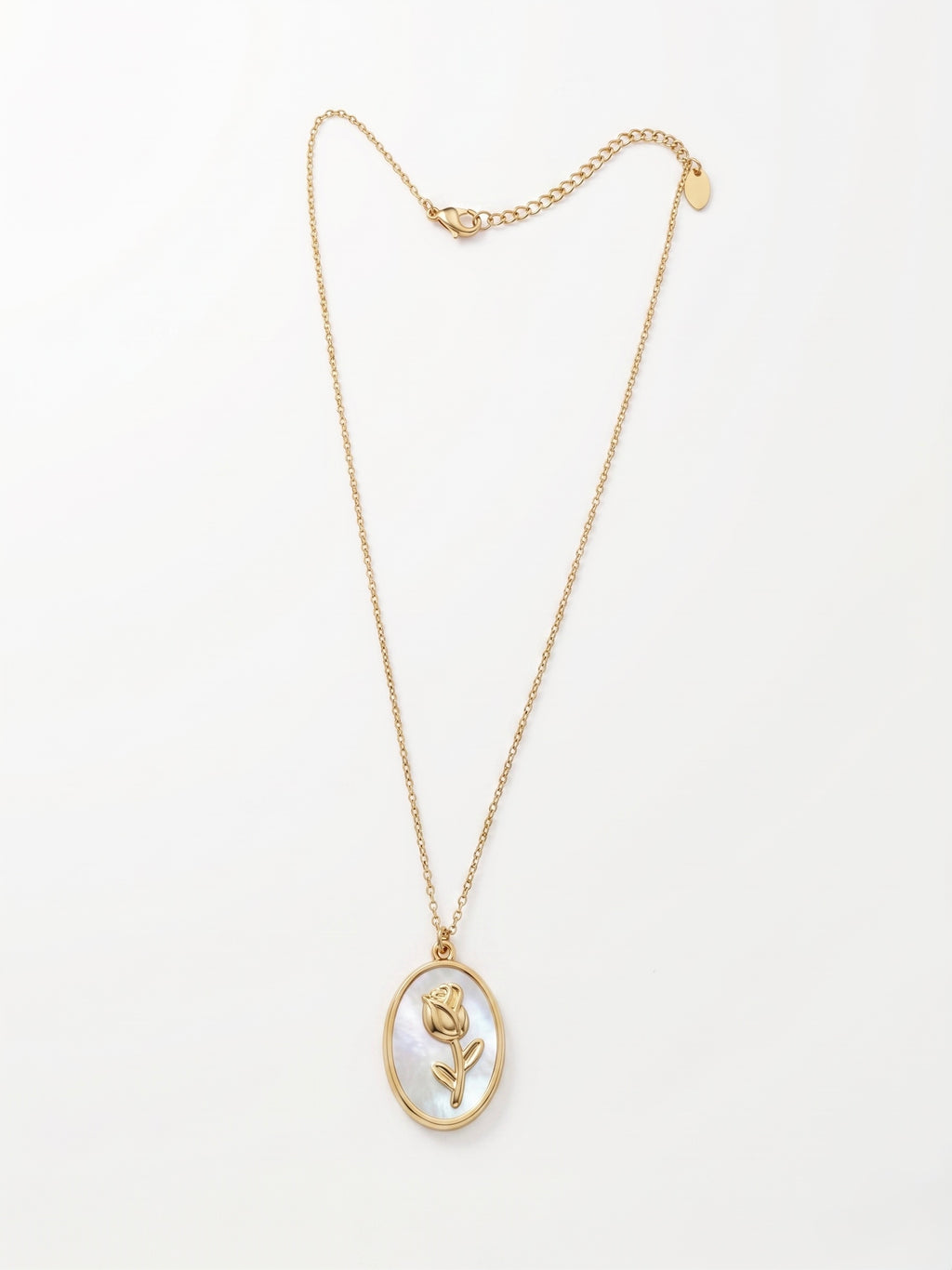 Collana con Ciondolo in Madreperla con Rosa in Acciaio Inossidabile