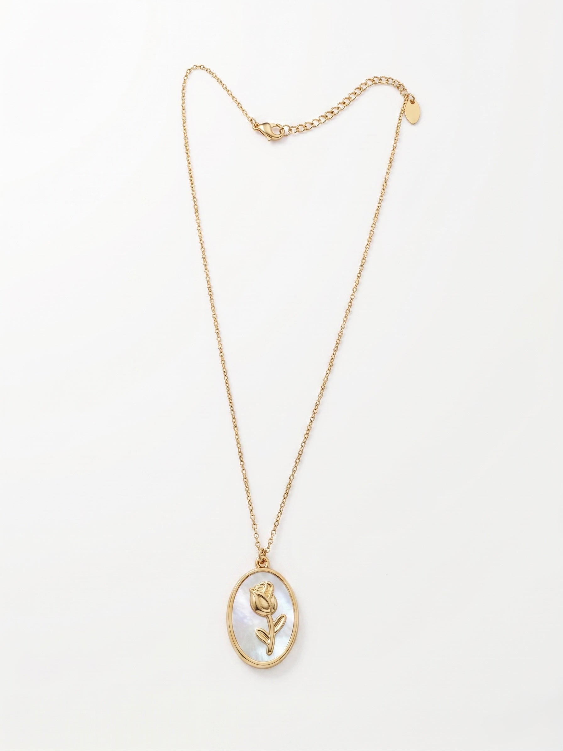 Collana con Ciondolo in Madreperla con Rosa in Acciaio Inossidabile
