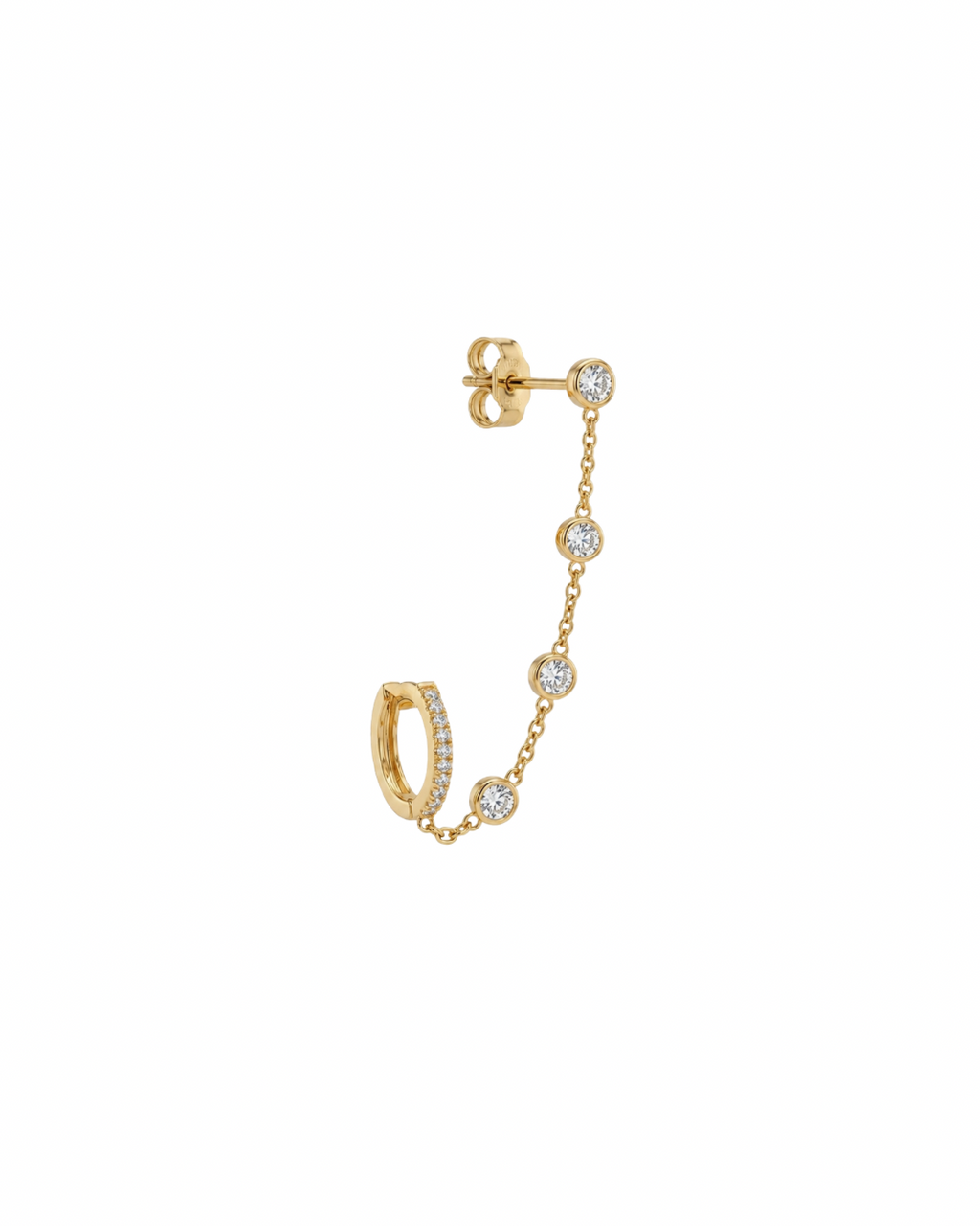 Orecchino Doppio Pearcing con Zirconi bianchi in Acciaio inossidabile 316L