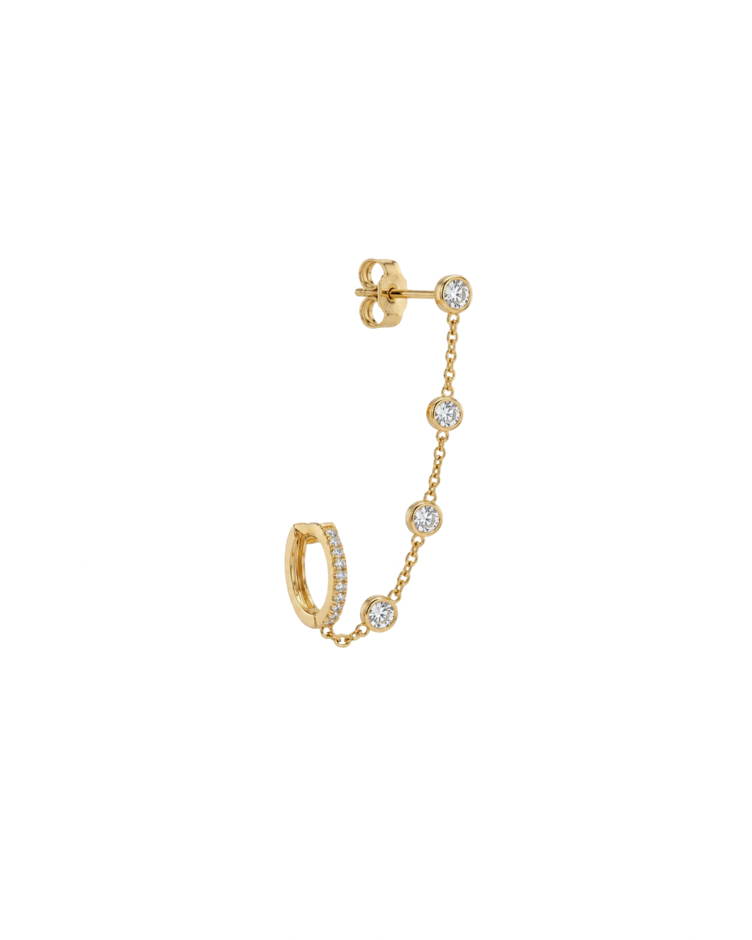 Orecchino Doppio Pearcing con Zirconi bianchi in Acciaio inossidabile 316L
