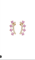 Orecchini Ear Climber Gold con Zirconi Rosa