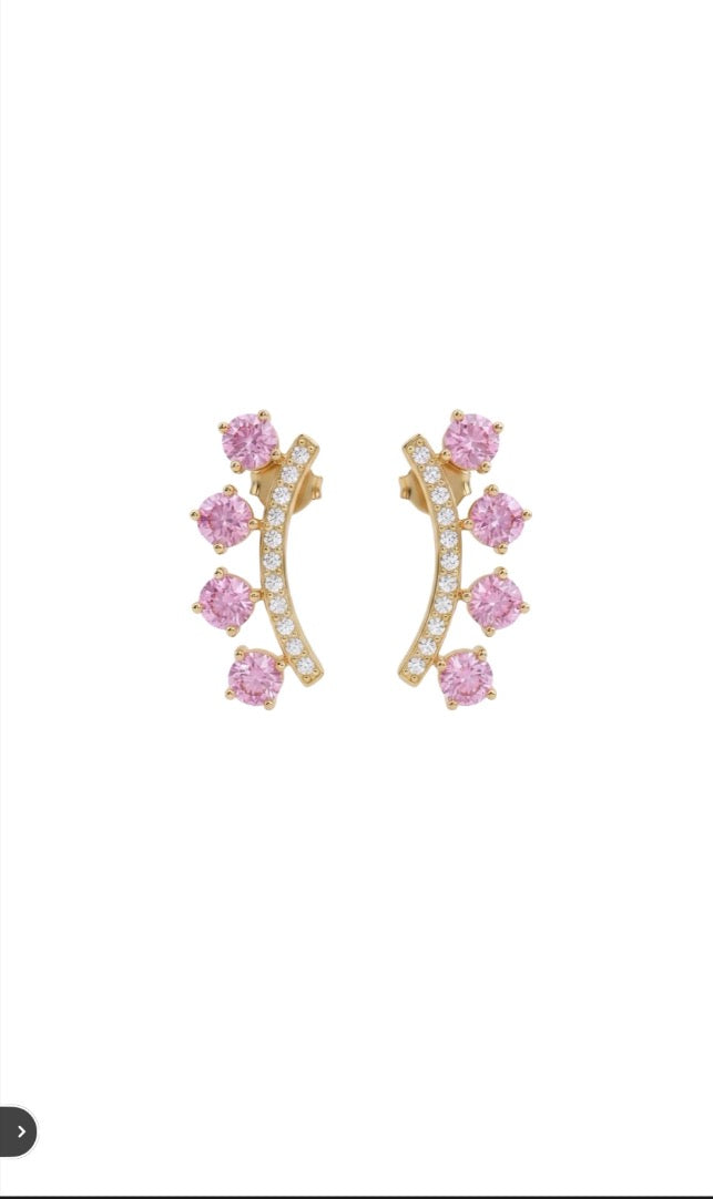 Orecchini Ear Climber Gold con Zirconi Rosa