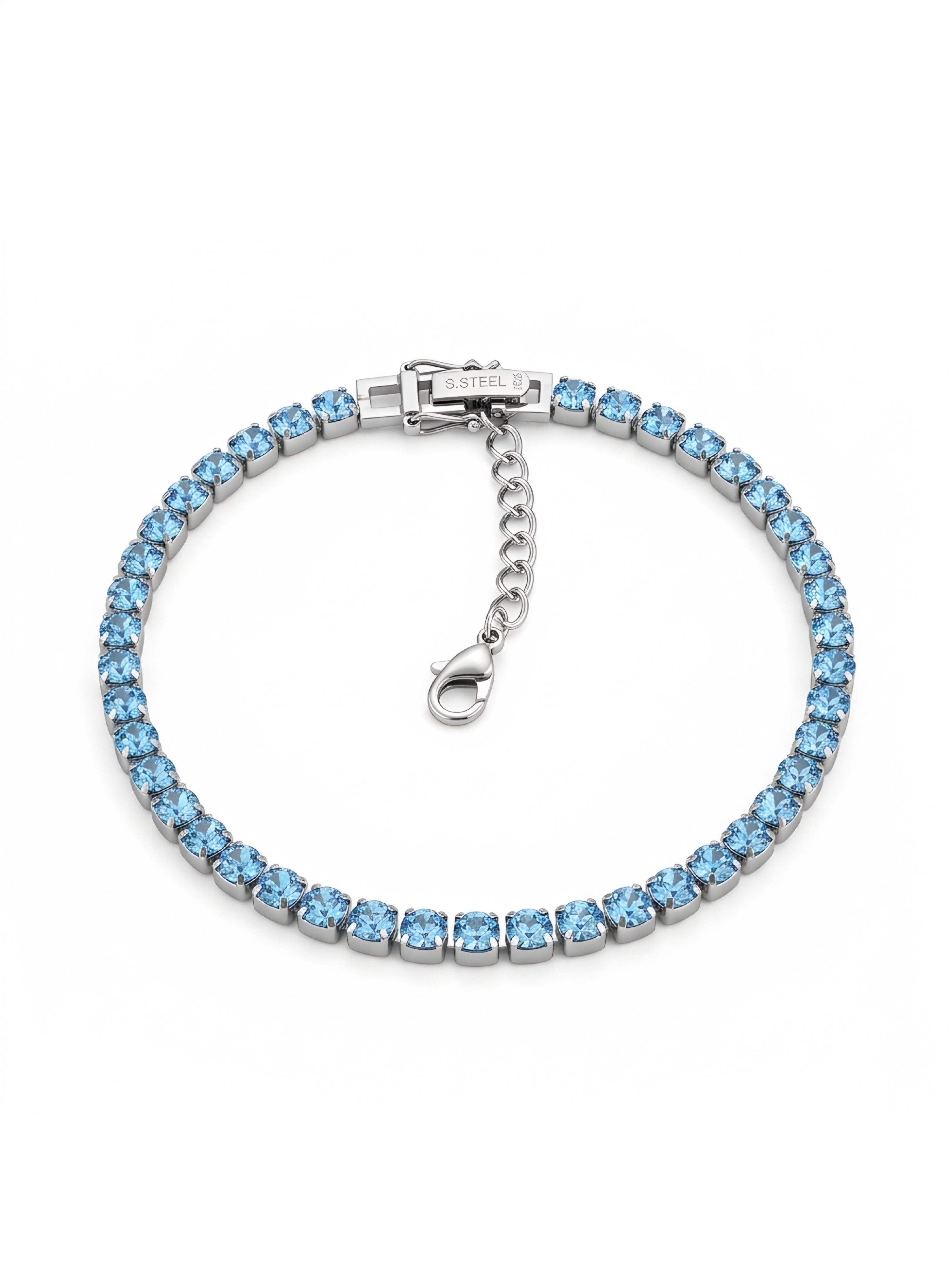 Bracciale Tennis con Zirconi Azzurri 3mm in Acciaio inossidabile