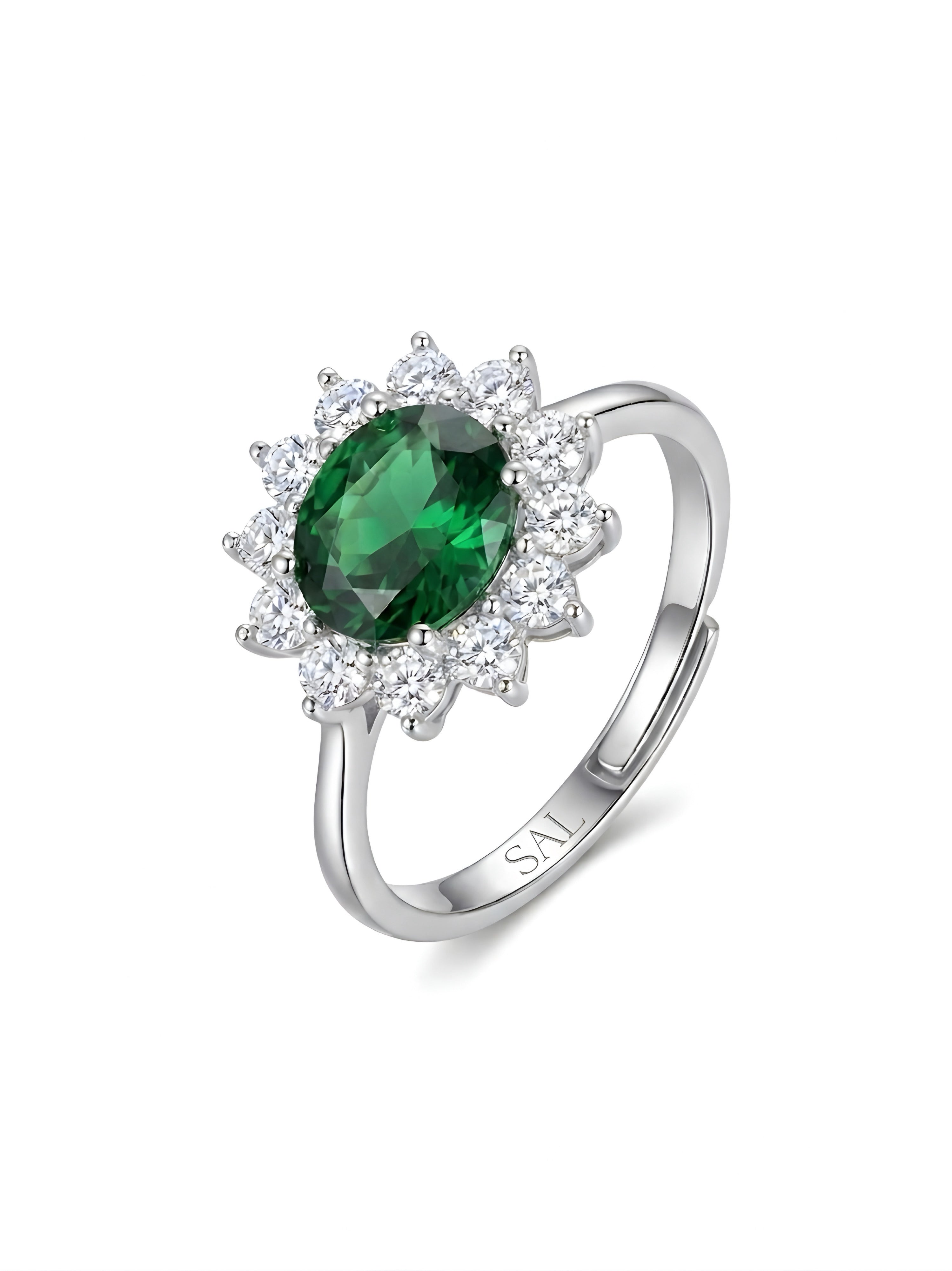 Anello “SAL” in Argento 925 con Pietra Verde e Zirconi Bianchi