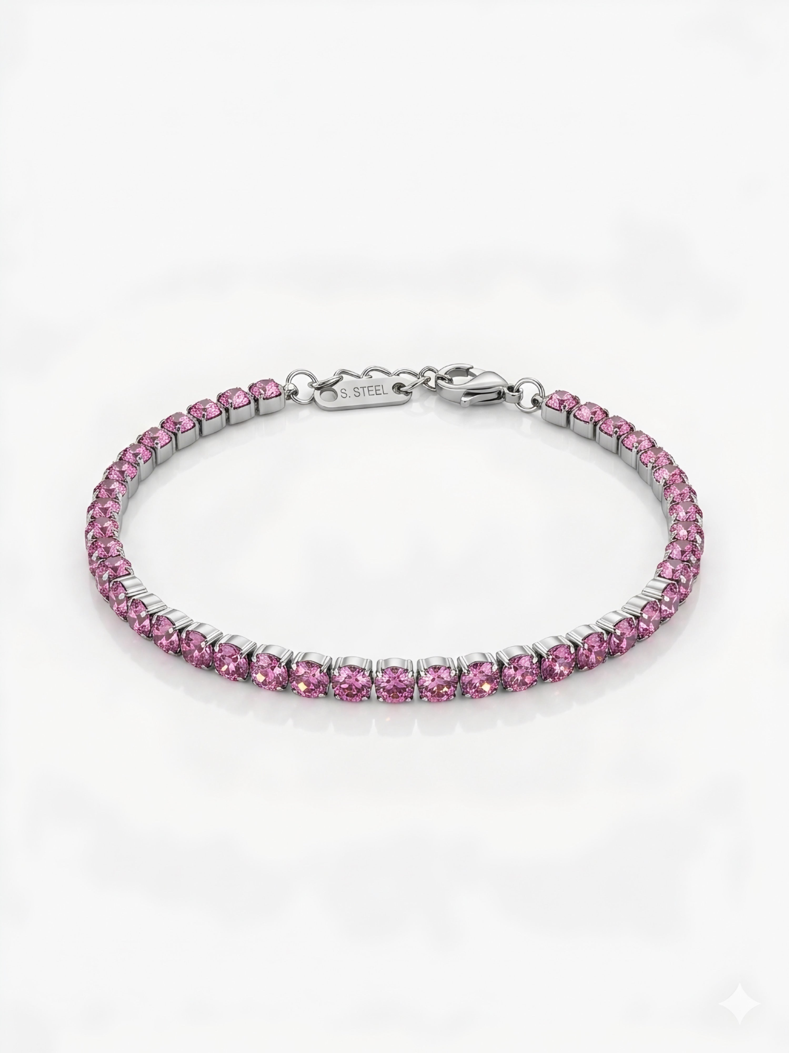 Bracciale Tennis con zirconi rosa in Acciaio Inossidabile