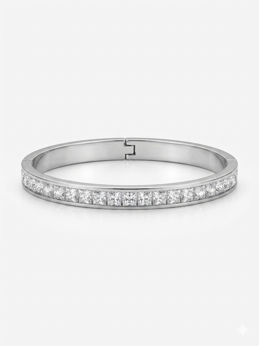 Bracciale Rigido “Crystal” in Acciaio Inossidabile e Zirconi Bianchi
