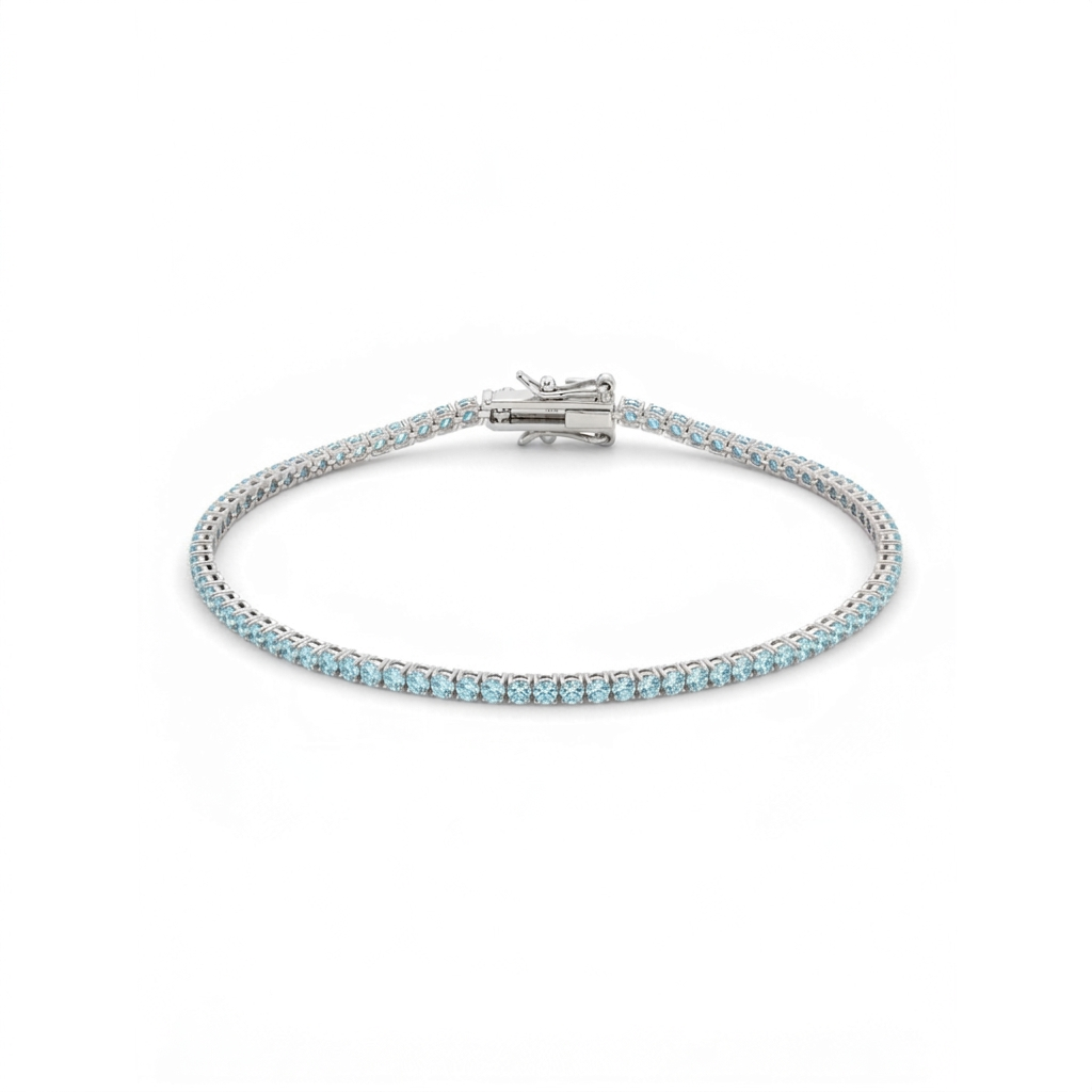 Bracciale Tennis in Argento 925 con zirconi Azzurri AcquaMarina