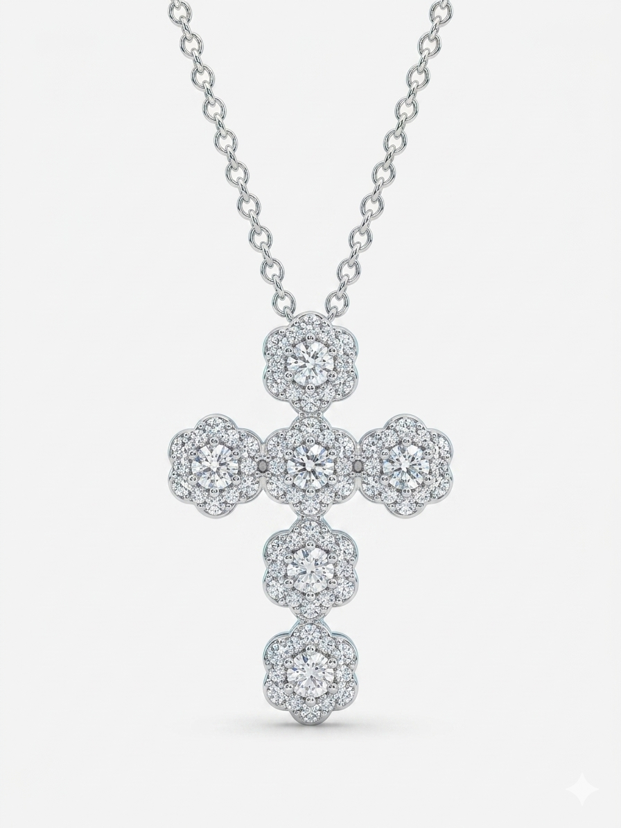 Collana con Croce Zirconata in Acciaio Inossidabile